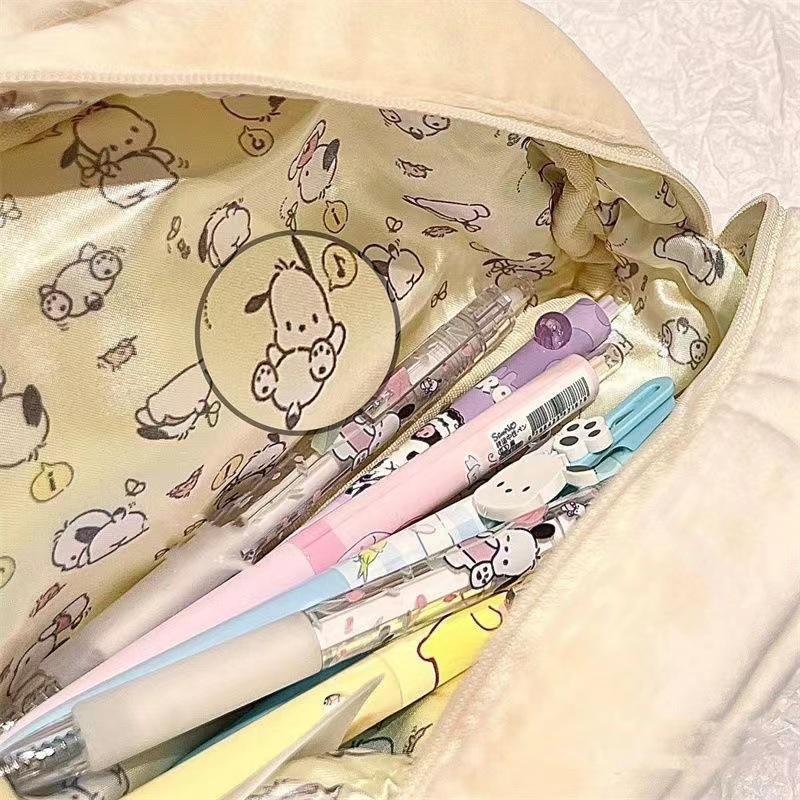 Large Capacity Cute Plush Pacha Dog Pencil Case for Middle School - Japanese Cartoon Girl Design
