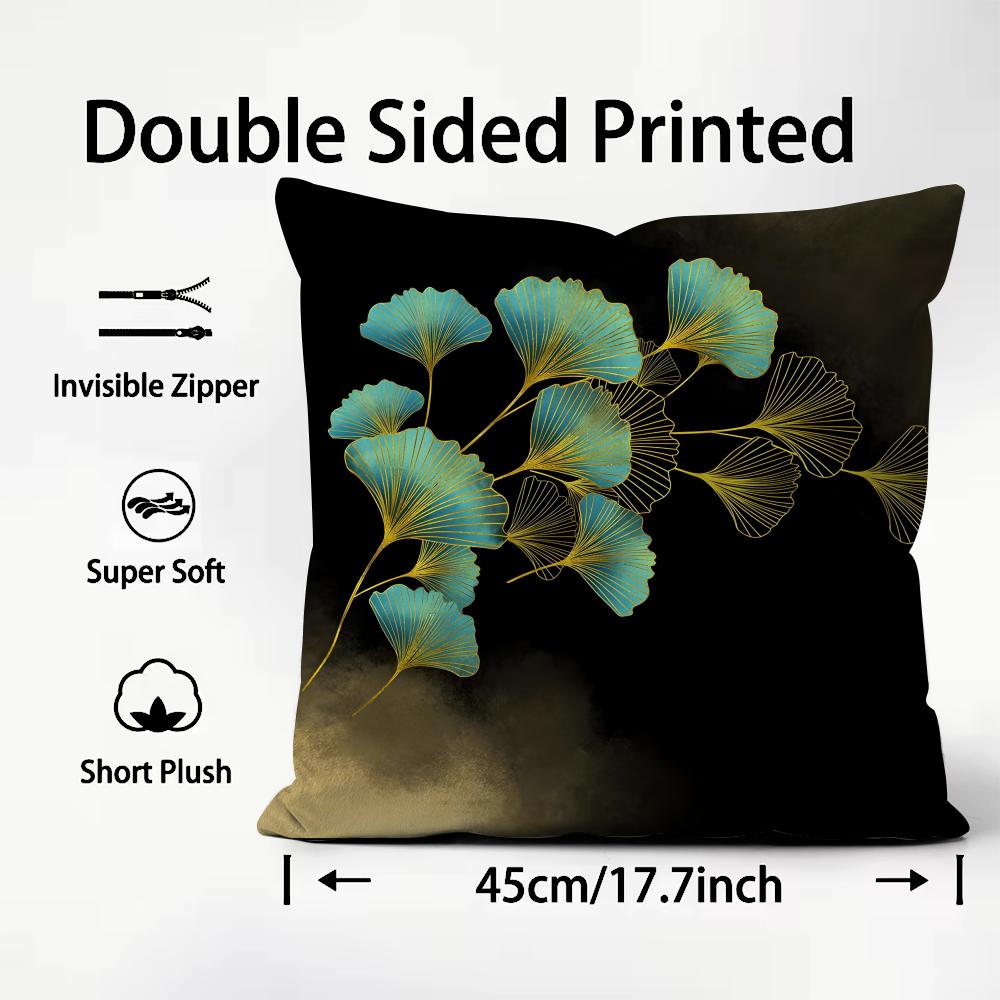 Ginkgo Leaves Luxury Cushion Cover Plush Fabric Soft DoubleSided Printed Sofa Warm Winter Home Child Gift Pillow Case