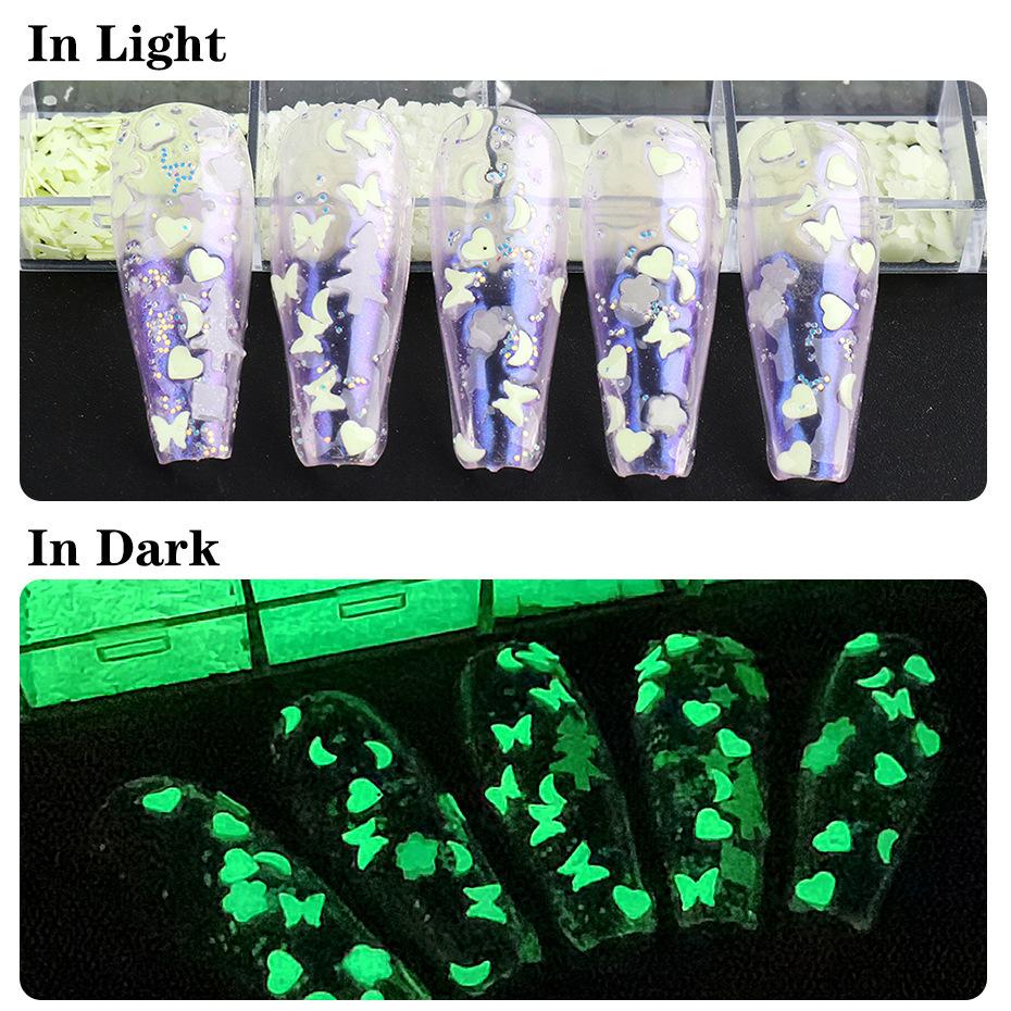 Nail Art Jewelry Sequins 12 Grid Luminous Love Butterfly Mixed Opposite Sex Nail Decorations