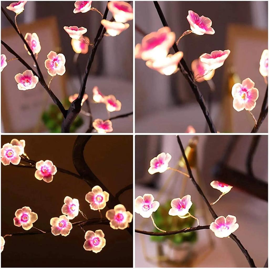 Table Pink Flower Night Light USB Battery Touch Switch Artificial Bonsai Cherry Blossom Desktop Tree LED Lamp Light Decoration