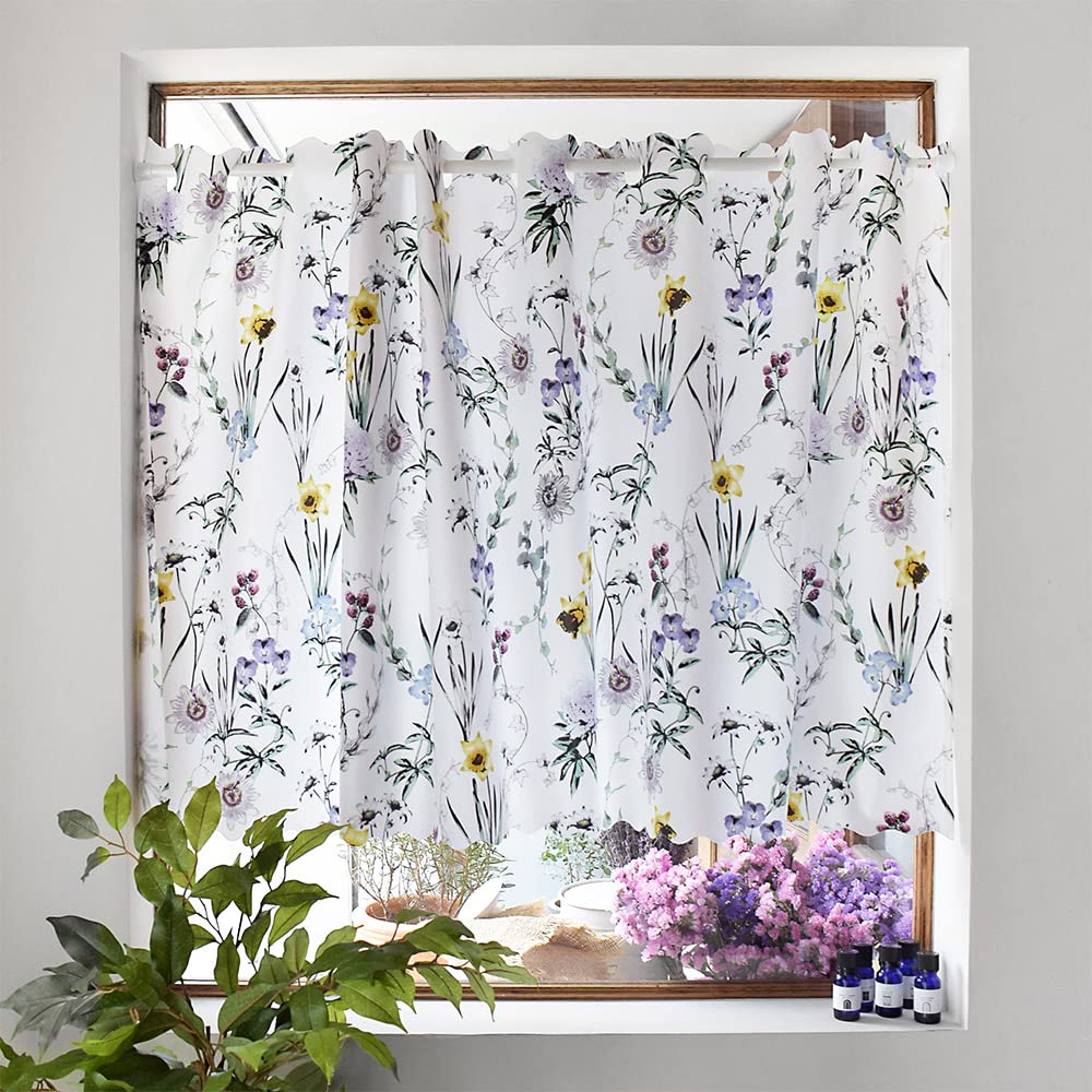 STYLE Decor Laminated Cafe Curtain for Small Stylish Privacy 70cm Long x 100cm Floral and Botanical W4000610 Windows, Screen, Wide, Print,