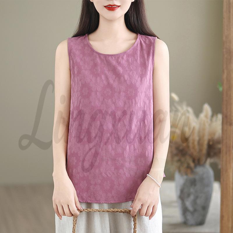 Women s Summer Cotton Jacquard Sleeveless Vest - Versatile & Comfortable Top 2XL фиолетовый
