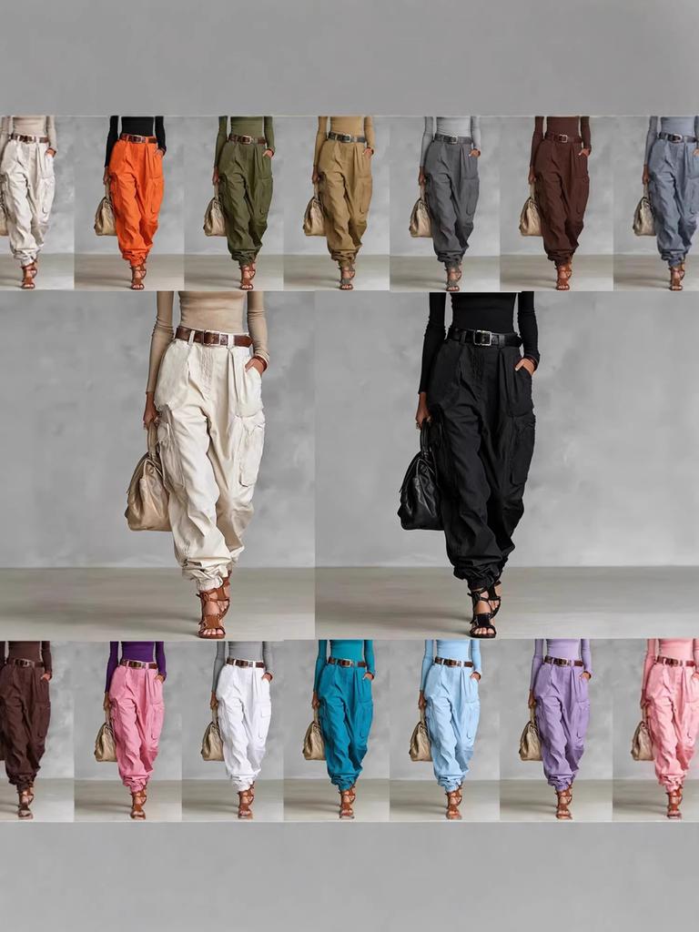 Street Multi-Pocket Workwear Pants Women Loose Wide Leg Casual Long Pants