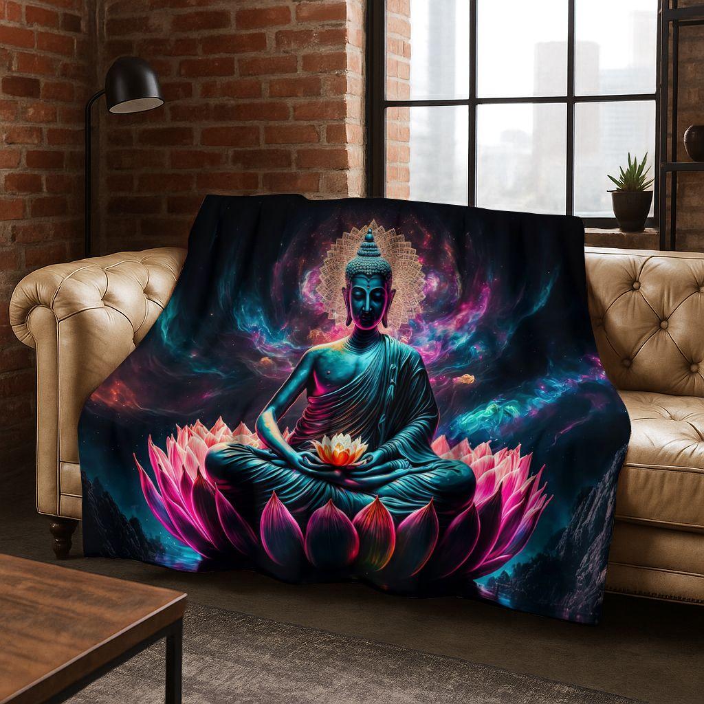 Faith Solemn Buddha Sakyamuni Flower Flannel Blanket,Cozy Soft Throw Blanket for Home Bedroom Bed Sofa Picnic Cover Gift Kids