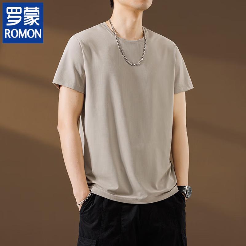 ROMON Men's Business Casual Round Neck Short Sleeve T-Shirt
