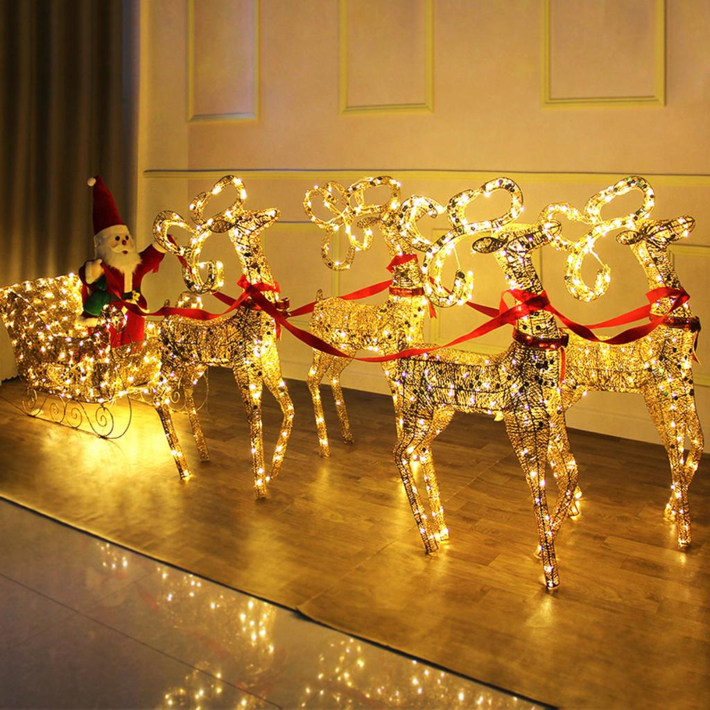 Christmas Gold Reindeer Sleigh  Led Light Iron Sleigh Cart Home Garden Yard Ornament Outdoor Navidad Decor Arbol De Navidad