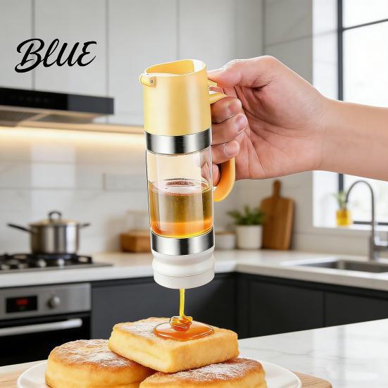 Honey Storage Jar Glass Press Dispenser Bottle Syrup & Sauce Container with No-Drip Spout Spill-free Pourer BPA-Free Plastic for Kitchen Coffee