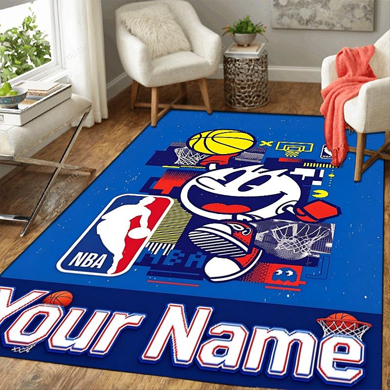 Custom 1Pc Custom Retro Basketball Flannel Personalized Rug Non Slip Floor Mat Soft Carpet for Living Bedroom Office Home Decor Gift
