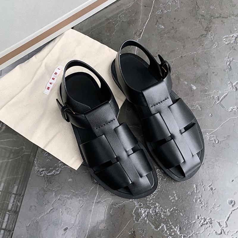 

Grape Mom Studiolee Fashion Round Head Heavy Industry Soft Leather Bottom Wide Side Breathable Adjustable Roman Sandals Women 35