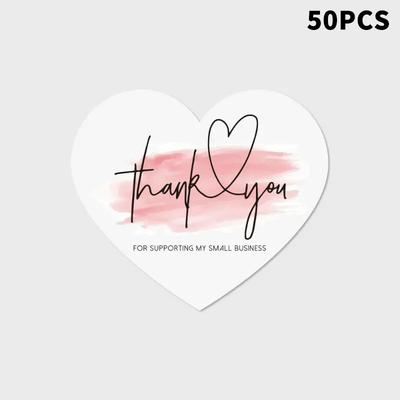 50Pcs 5 Styles Pink Heart Shaped Thank You Tags Gift Box Packaging Box Seal Party Supplies