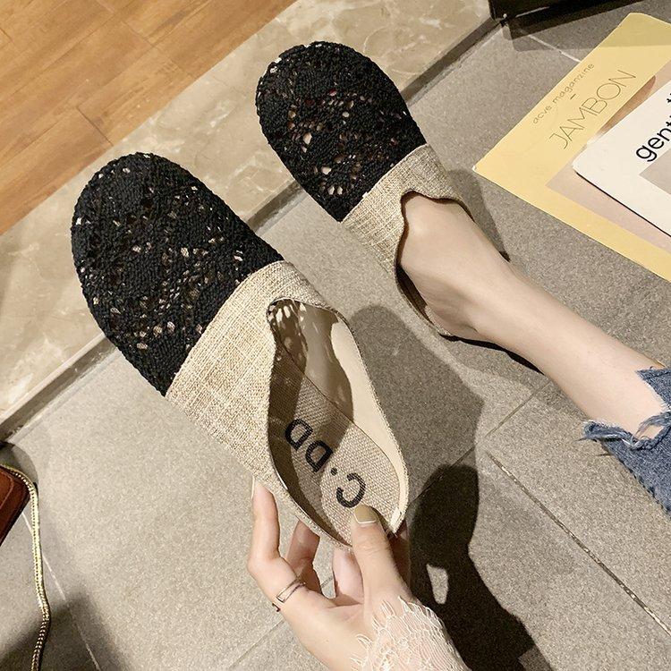 Baotou Slippers Women's New Summer Fashion Outer Wear Mesh Half-drag Flat Bottom Without Heel Lazy Cool Slippers