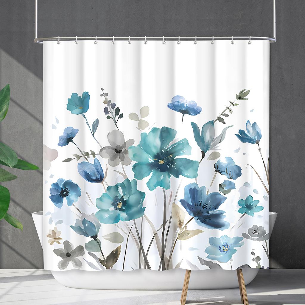 Green Plant Waterproof and Mildew-proof Polyester Bathroom Shower Curtain Shower Curtain Partition Curtain Free of Punching