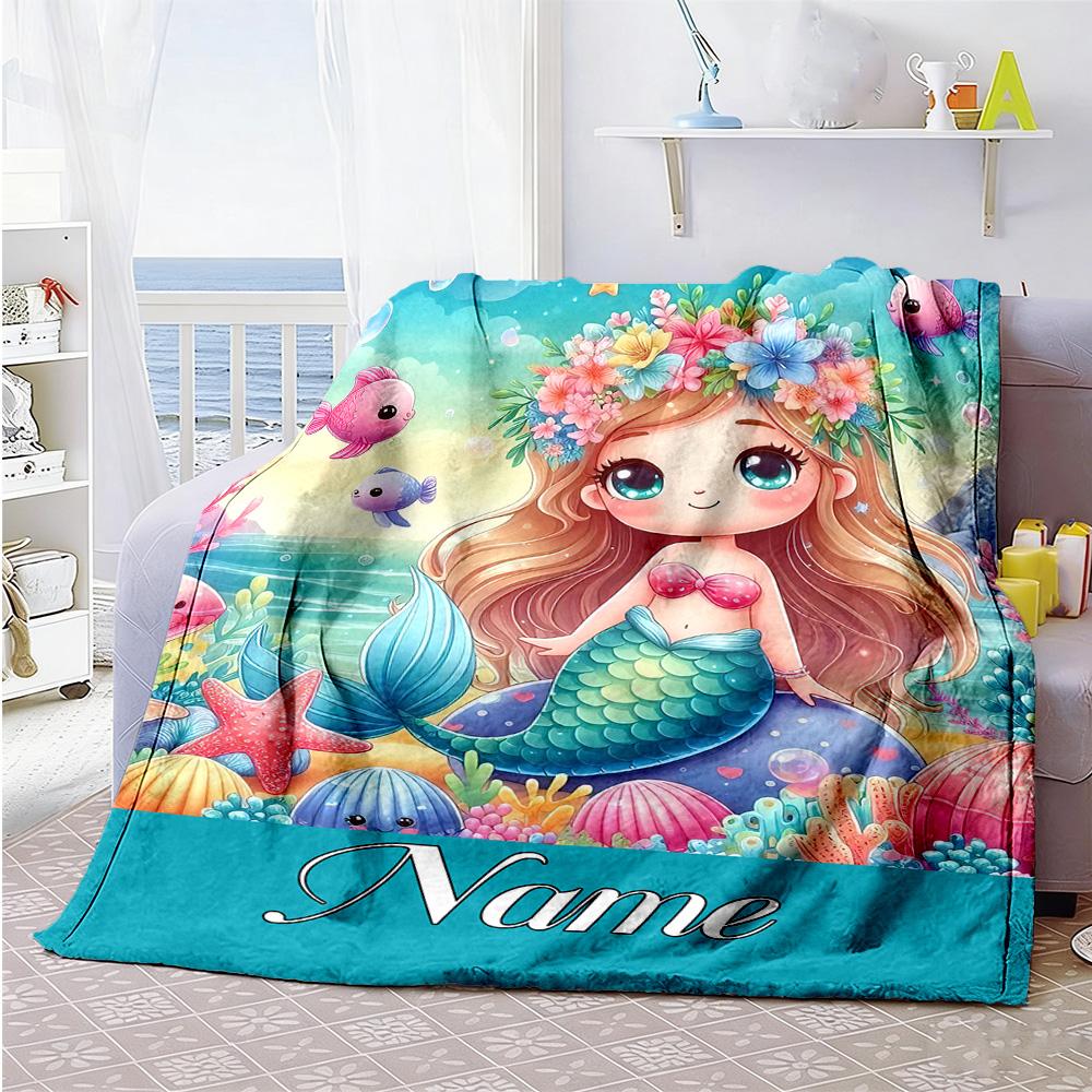 Mermaid99 Personalized Text Blanket Throw Customizable Blanket Durable Comfort Suitable for Picnics Sofa Couch Office Chair Ideal for All Seasons