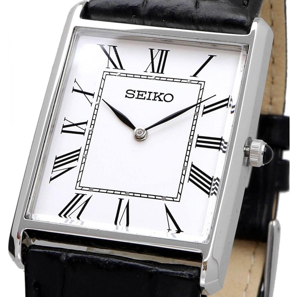 [Seiko] Seiko Men S Square deSign Quartz Watch Swr049 White Dial X Black Leather Band [parallel Imported Product]