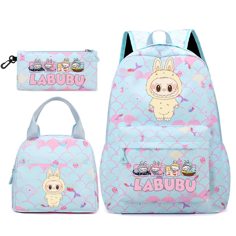 3Pcs/set Backpack for Girl School Teen Student Knapsack Women Rucksack with Lunch Bags Pencil Bag Fish Scale Style Bags