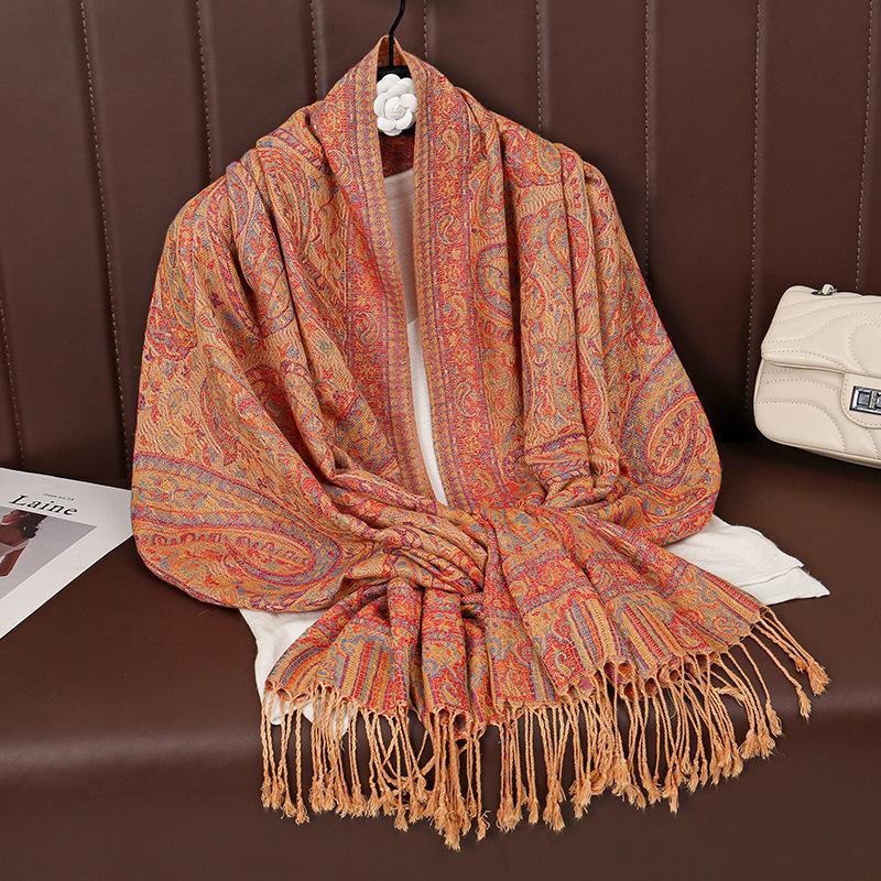 High-End Women'S Scarf Autumn And Winter Shawl Dual-Purpose Core-Spun Yarn Thickened Warm Scarf