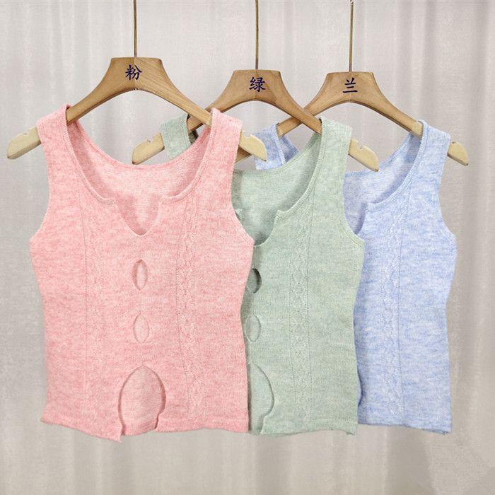 Dopamine Pink Hollow-out Knitted Vest Women's Summer Sweet Inner Wear Outerwear Vest Layered Camisole Top