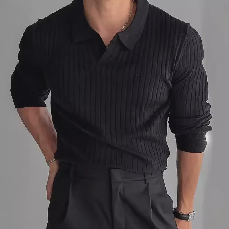 Herren Koreanischer Stil Slim Fit Pullover: Einfarbig, hochwertiger Strick mit elastischem Revers - Ideal für Frühling & Herbst.