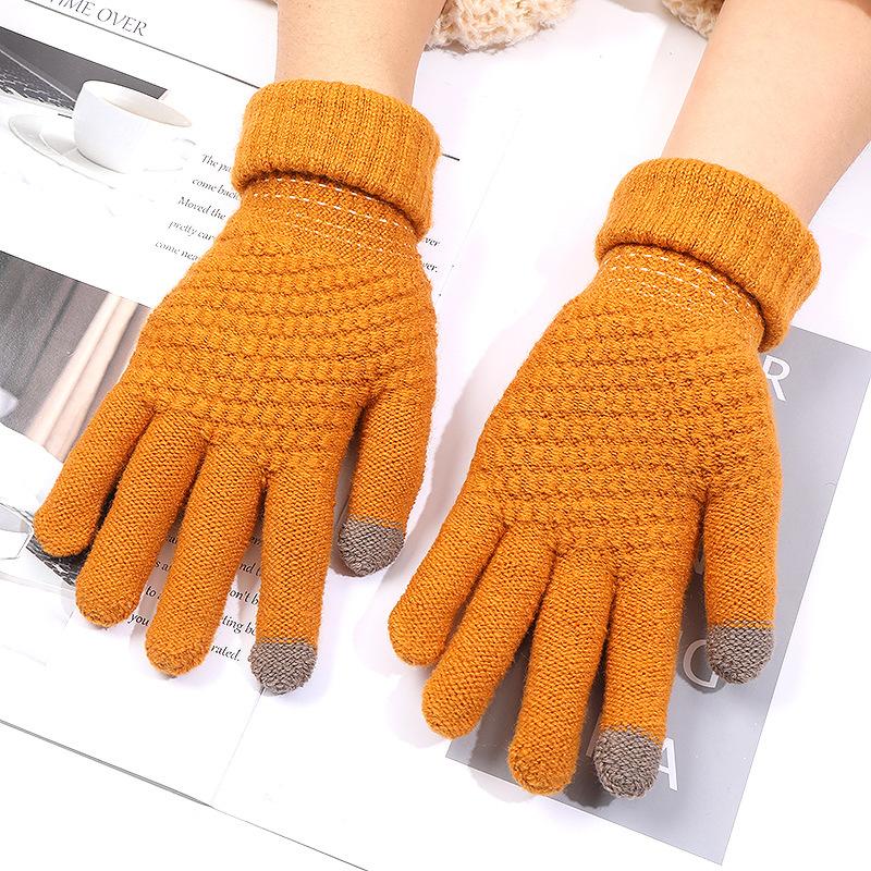 New Embroidered Gloves Female Cute Cartoon Smiley Face Bear Autumn and Winter Warm and Cold-proof Men's and Women's Needles