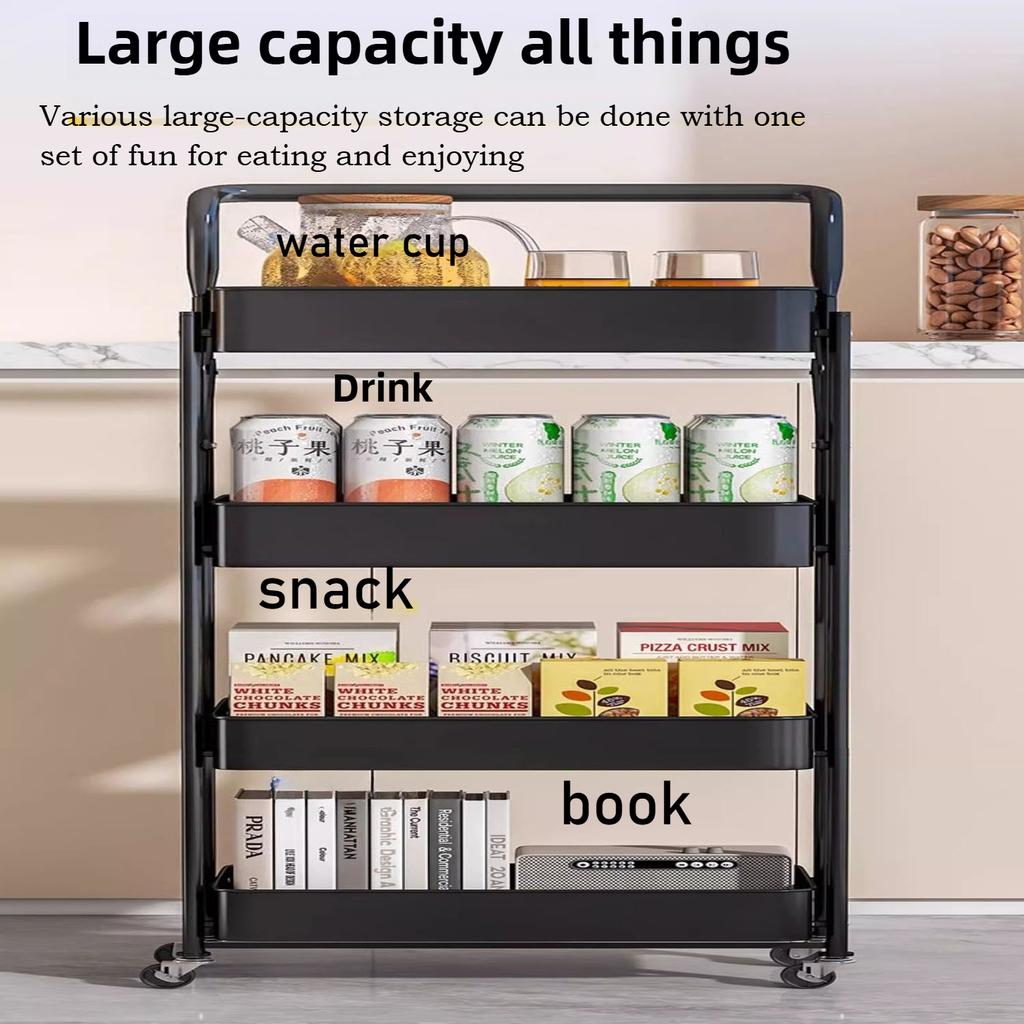 Multi - layer floor - standing storage rack for kitchen clutter storage, suitable for storing vegetables, a movable and foldable