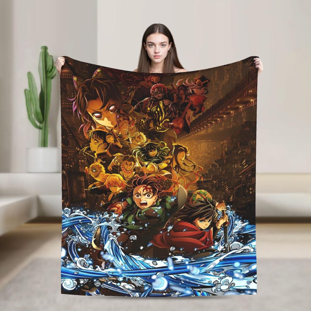 Demons Agatsuma Zenitsu Slayers Blanket Flannel  Winter Anime Multifunction Warm Throw Blankets for Car