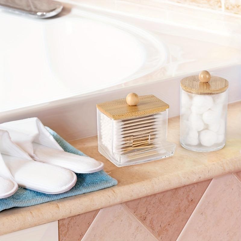 3pcs Cotton Swab Holder Bathroom Dispenser Storage Cotton Ball, Cotton Swab, Cotton Round Pads, Floss Picks - Clear Canister