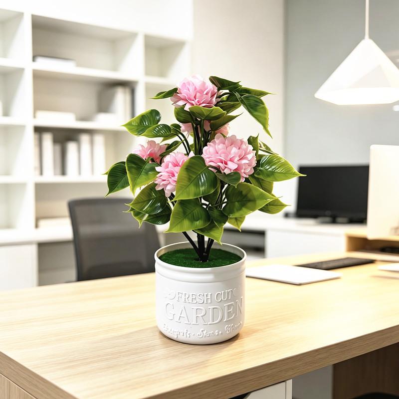 Chrysanthemum Artificial Flower Pot With Plastic And Silk Material For Home Decor And Wedding Use