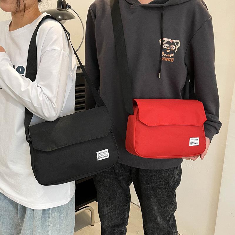 Japanese satchel men's canvas messenger bag simple retro wide shoulder strap messenger bag female literary student shoulder bag