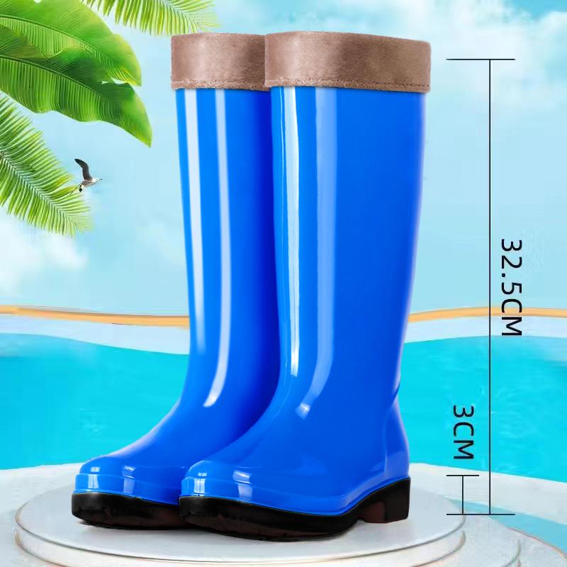 Women's tall water shoes non-slip velvet cotton rain shoes rain boots bucket cover shoes water boots thickened