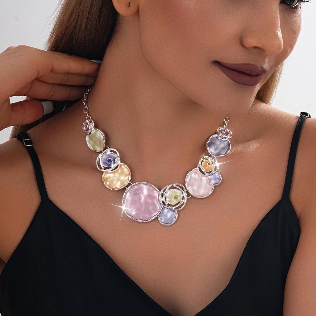 Women's European Geometric Flower Necklace: Colorful Oil-Drop Clavicle Chain