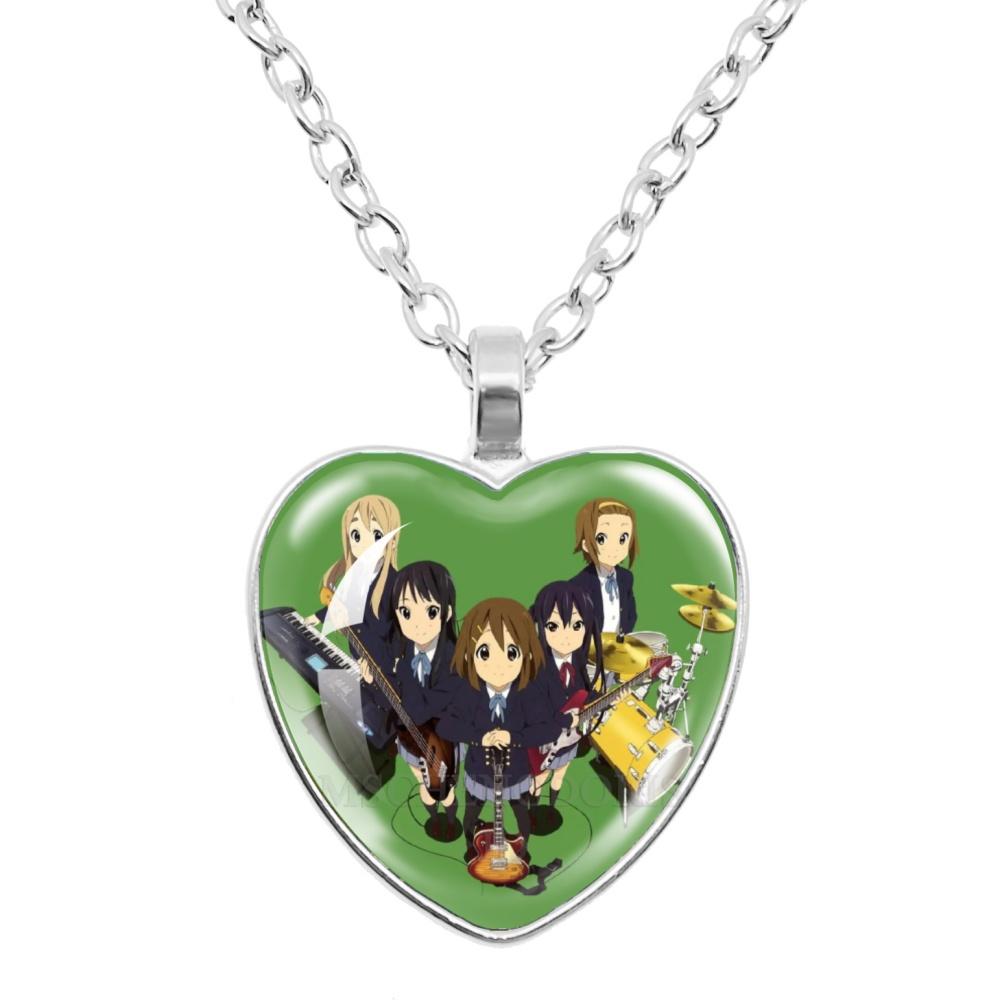 K-ON! Anime Heart Shape Pendant Necklace - Hirasawa Yui Mio Ritsu Tsumugi Azusa Characters Jewelry Gift for Fans