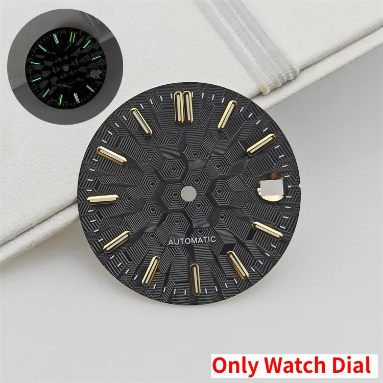 NH35 Watch Dial and Watch Hands 28.5mm Geometric Shapes Texture Dial Green Luminous Watch Accessories for NH35 NH36 Movement