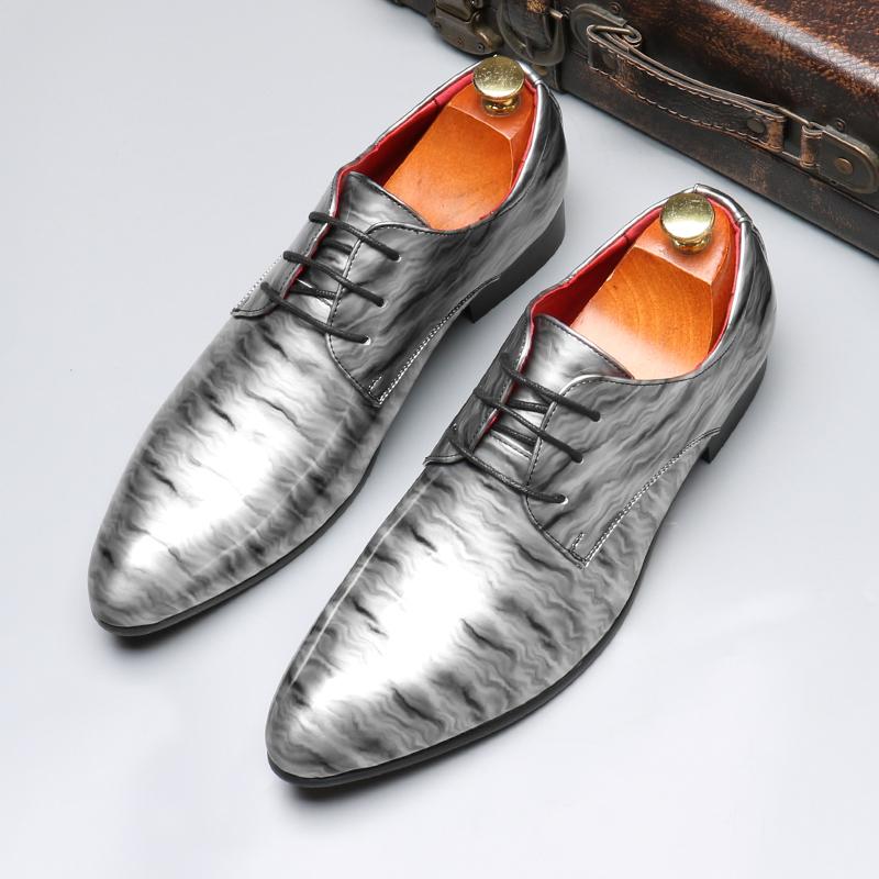 Luxury Shoes for Men Wedding Party Nightclub Leopard Patent Leather Patchwork Fashion Mens Brogue Derby Shoe Men Lace-up Flats