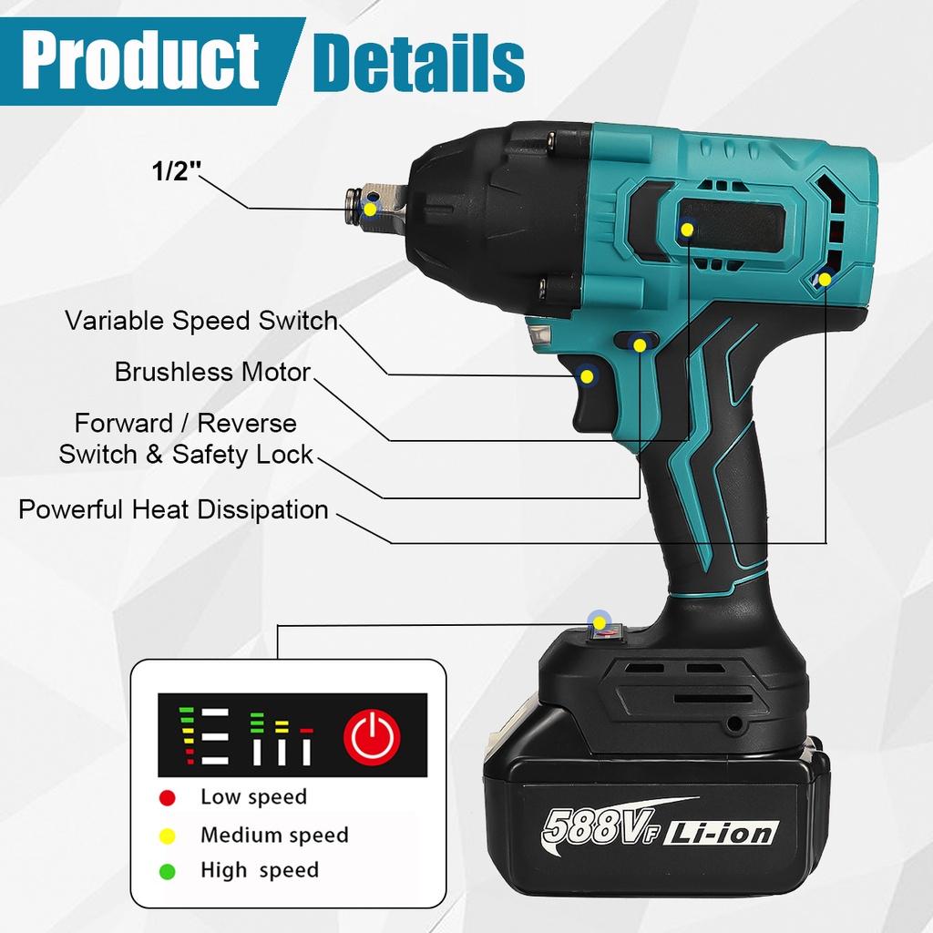 588VF Brushless High Torque Electric Impact Wrench Car Truck Repair For  18V Battery