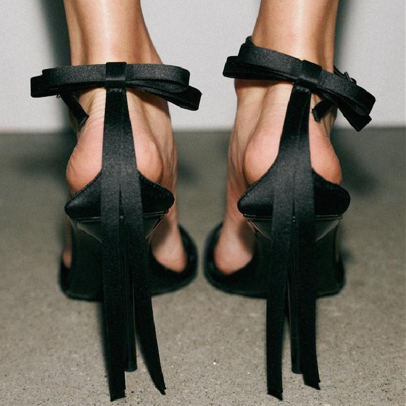 Fashion Elegant Black Bow High Heeled Sandals Women Fashion Cozy Round Toe Ankle Strap Buckle Brand Designer Shoes Sexy Party Dress Shoe