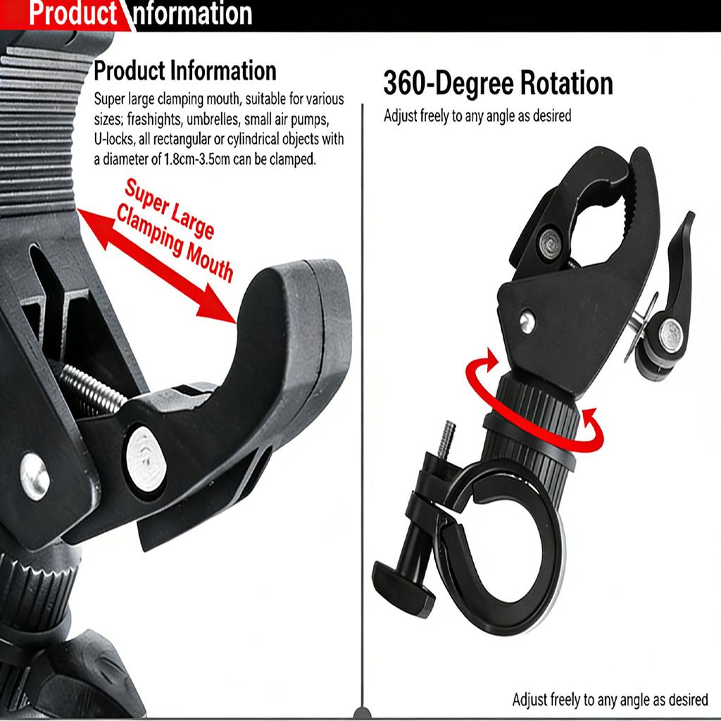 1pc 360° Rotating Bicycle Light Mount U-shaped Flashlight Holder, Universal Non-slip Bike Light Clamp Cycling Accessories