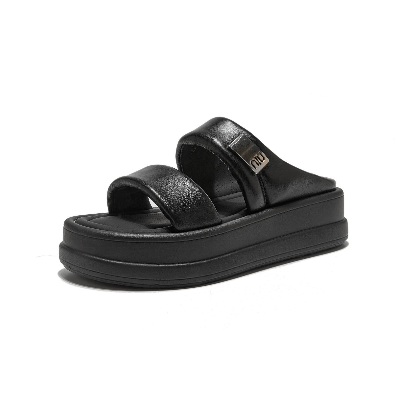 

Сандалии лето новые уличные тапочки женские толстая подошва увеличивают облачные повседневные универсальные спортивные слово крутые тапочки 39 чёрный