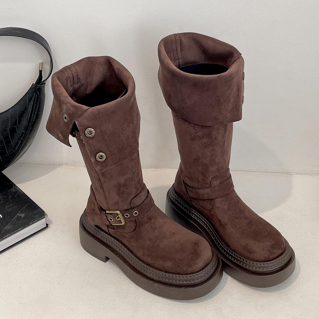 Vintage Brown Maillard Style Platform Boots Women's Boots 2025 New Autumn Height-increasing and Thin Knight Boots