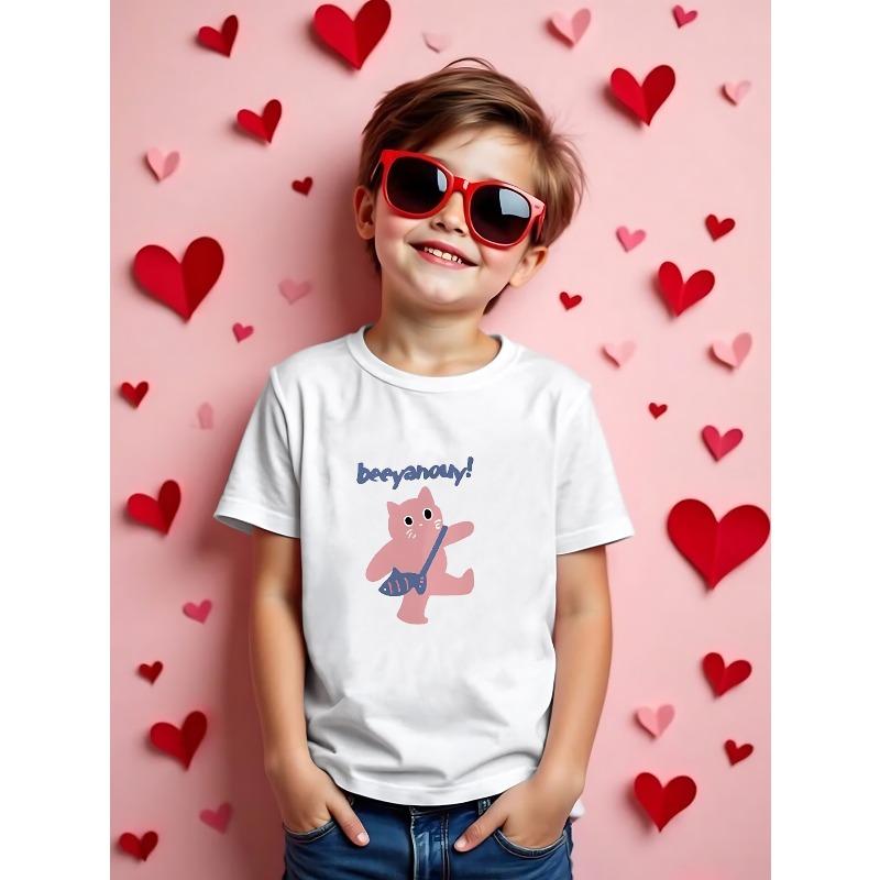 

European sizes Summer Tops for Boys Featuring Graphic T-Shirts in Colors Like Red And Green, Suitable for Casual Wear 164cm білий