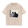 Japansk Citat Spejl Kat Grafisk Vintage Vask Oversized Sort T-shirt Mørk Academia Katteelsker Street Top