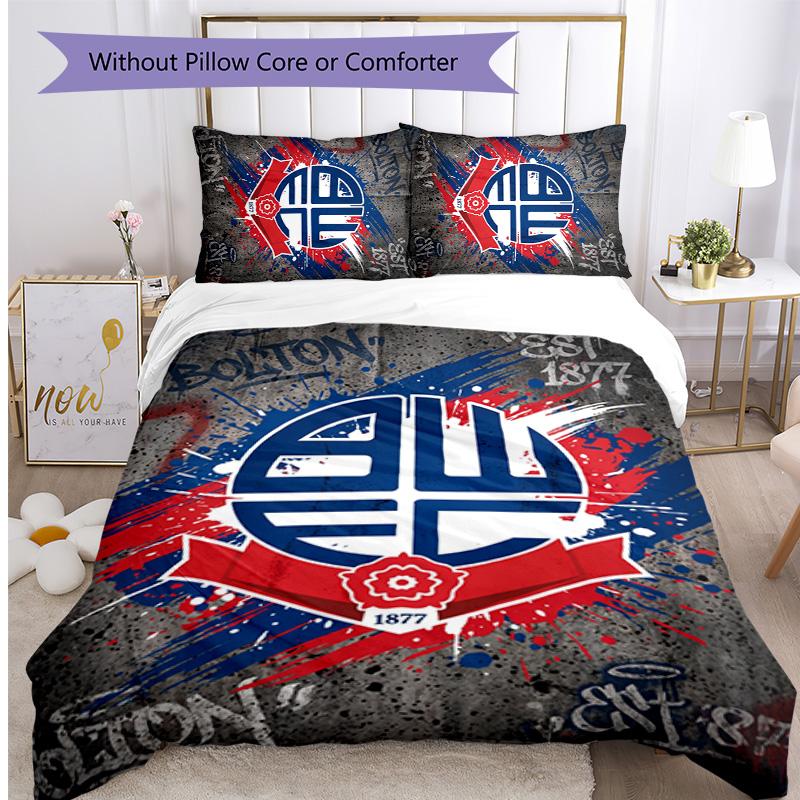 Bolton Wanderers FC Printed 3PCS Bedding Set Breathable Duvet Cover with Pillowcases Decorative Bed Linen for Bedroom Home