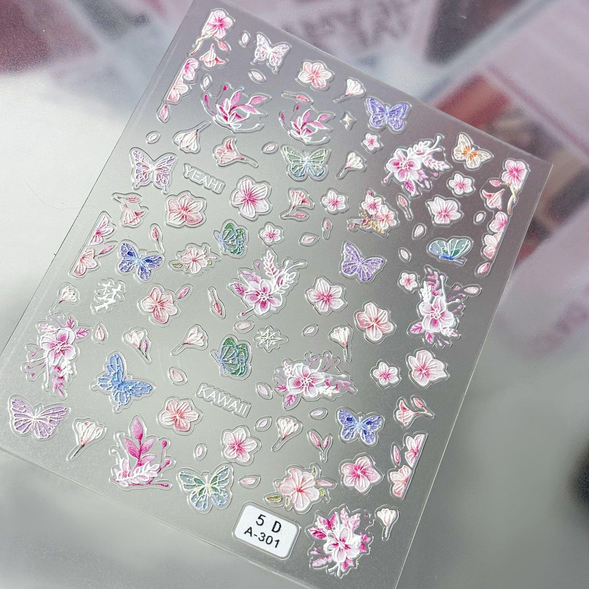 5D Nordic Pink Embossed Shell Butterfly Nail Art Stickers