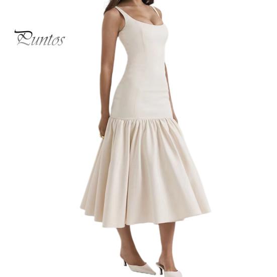 

Женское вечернее платье с рюшами на подол, большие качели, облегающее платье без рукавов с открытой спиной, однотонное, с низким вырезом, плиссированное платье для выпускного вечера, длиной до середины икры, миди-платье L бежевый