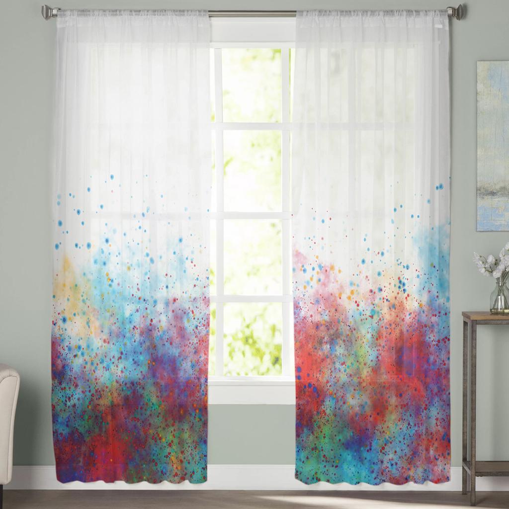 Abstract Color Paint Window Tulle Curtains for Living Room Bedroom Hotel Luxury Decoration Sheer