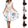 Damen Sommer Casual Fashion Retro Print Kurzarm V-Ausschnitt Swing Kleid