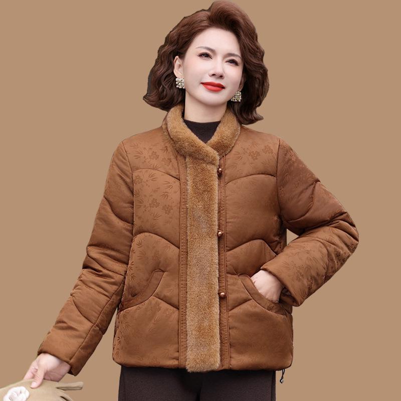 

Stylish & Warm Winter Cotton Jacket for Moms - Short National Style with Stand-Up Collar for Middle-Aged & Elderly Women 3XL 120-135 lbs