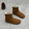 Johnature Genuine Leather Snow Boots Plush Warm Cotton Shoes Round Toe Flat Bottom Short Boots