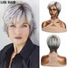 Synthetic Short Straight Mixed Grey Black Wigs Natural Wigs Heat Resistant Wig For Women Daily Party Wear