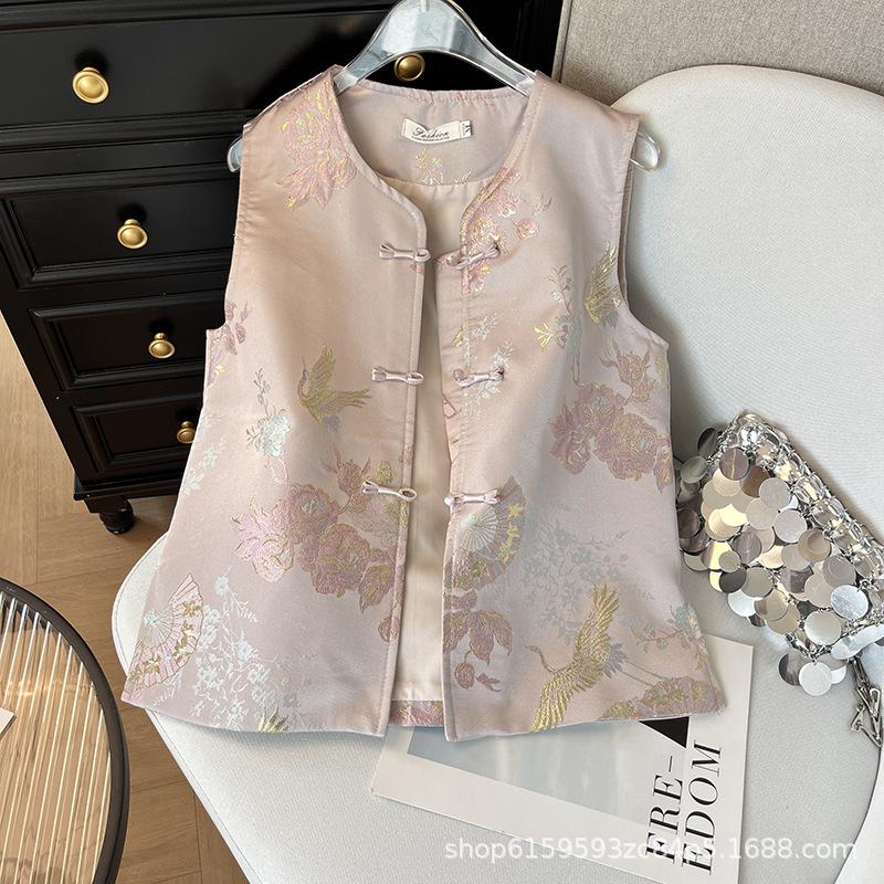 Spring 2025 Jacquard button-up sleeveless vest retro high-end temperament top