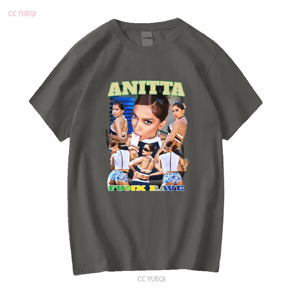 Anitta Funk Rave Collage T-Shirt Rundhals Lässig Lange Oder Kurze Ärmel Vintage Gewaschen Unisex Bequem Herren Mode Weich